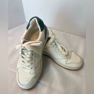 J-Crew White Leather Sneakers with Green Heel Tab Size 6M